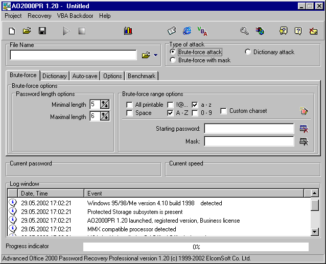 Advanced Office 2000 Password Recovery (pro) Screenshot